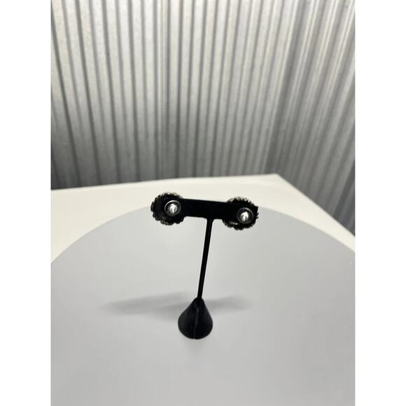 Black Rhinestone Stud Earrings Vintage Cluster Dome Round Sparkle Glam - Picture 4 of 9